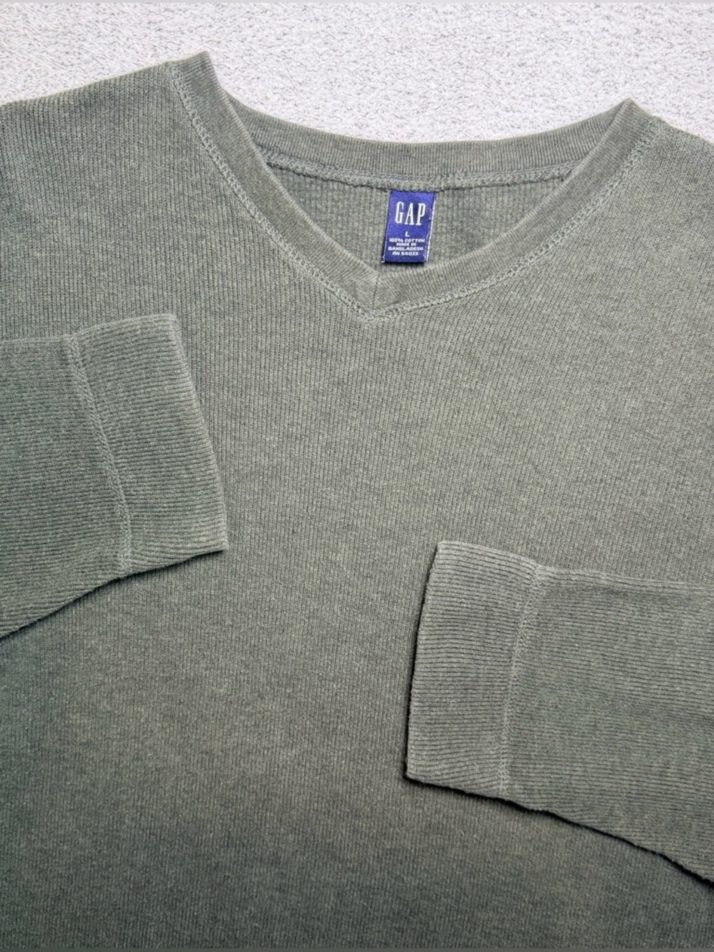 Vintage Gap V Neck Sweatshirt Men’s Large Olive Green Knit Pullover Y2K